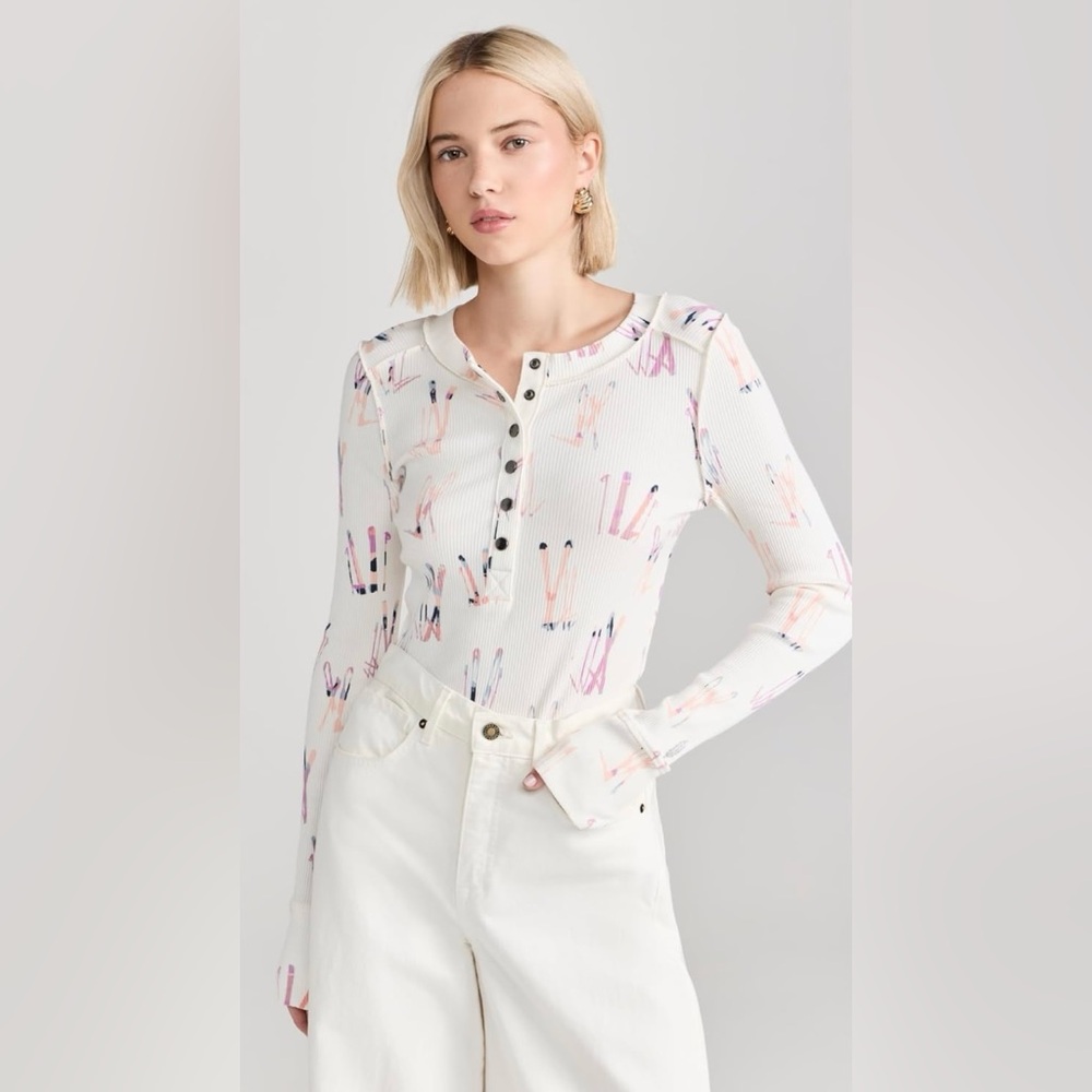 Free People FP Movement Women's Rally Printed Long-Sleeve Henley Knit Layer Skis - Picture 9 of 16